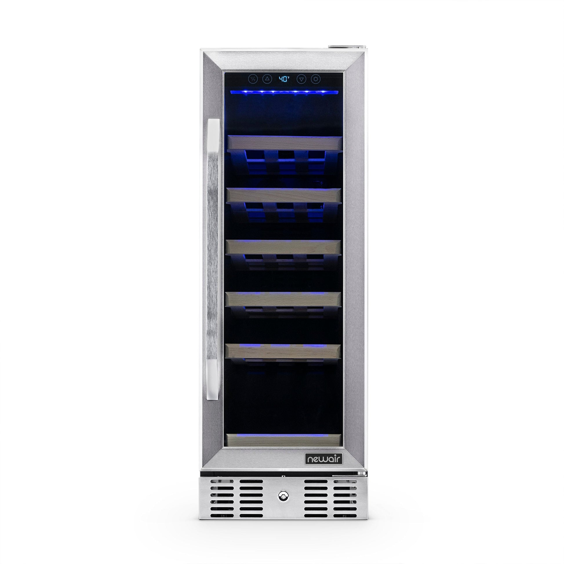 Newair 12" Built-In 19 Bottle Wine Fridge in Stainless Steel, with Premium Beech Wood Shelves