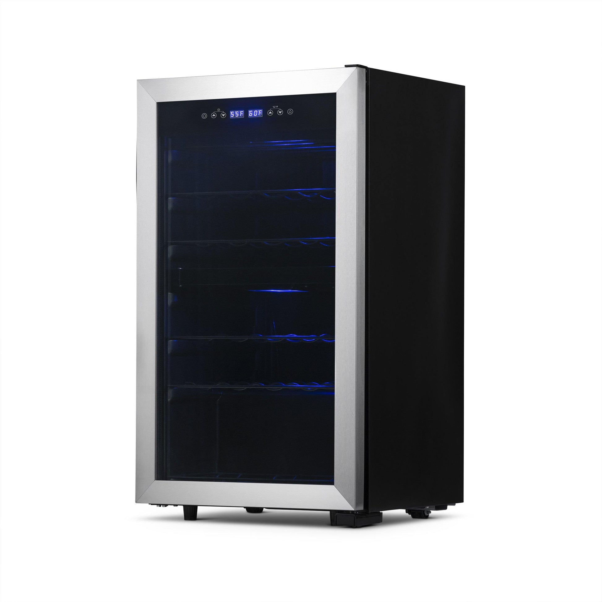 Newair Freestanding 28?Bottle Dual Zone Wine Fridge?in Stainless Steel and Adjustable Racks