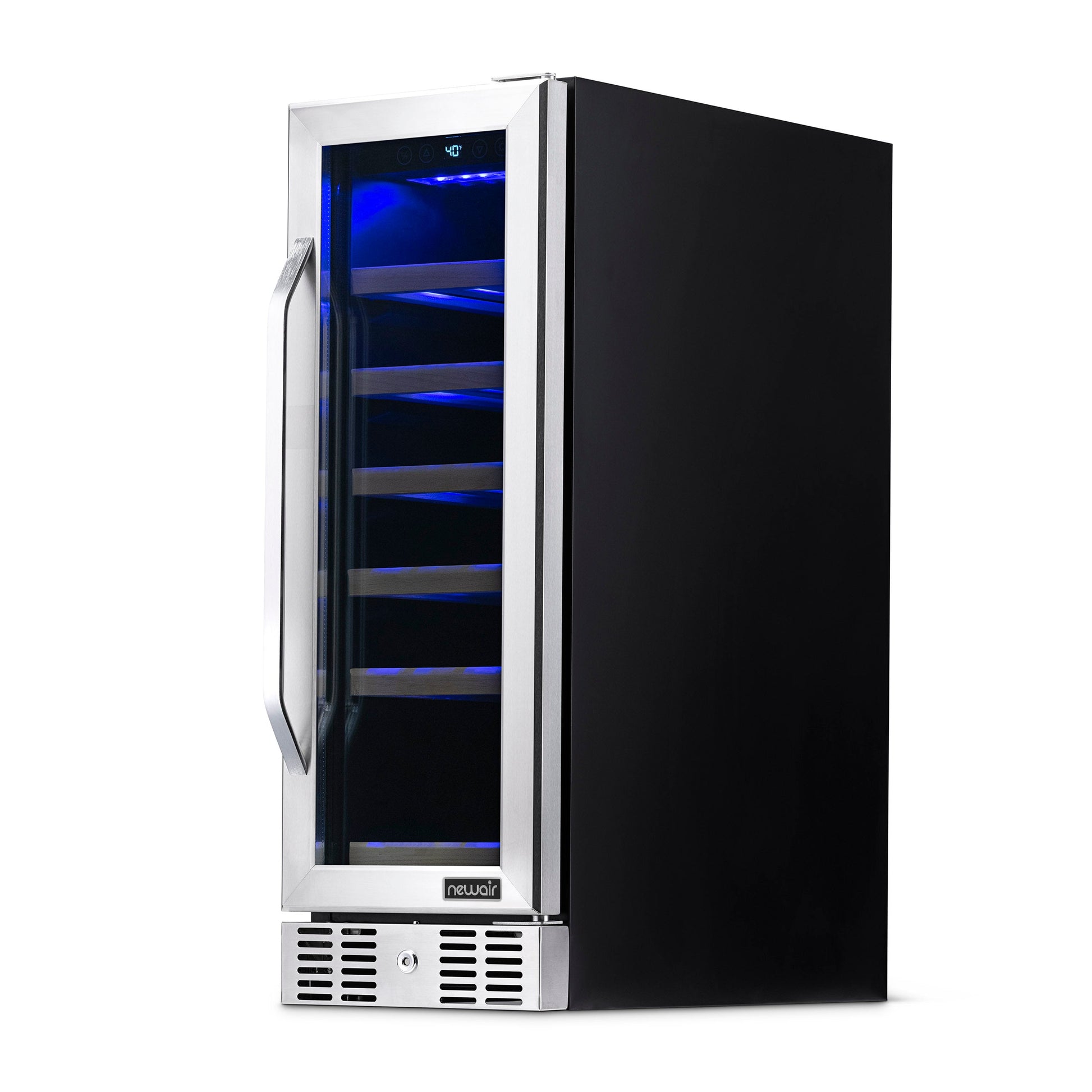 Newair 12" Built-In 19 Bottle Wine Fridge in Stainless Steel, with Premium Beech Wood Shelves