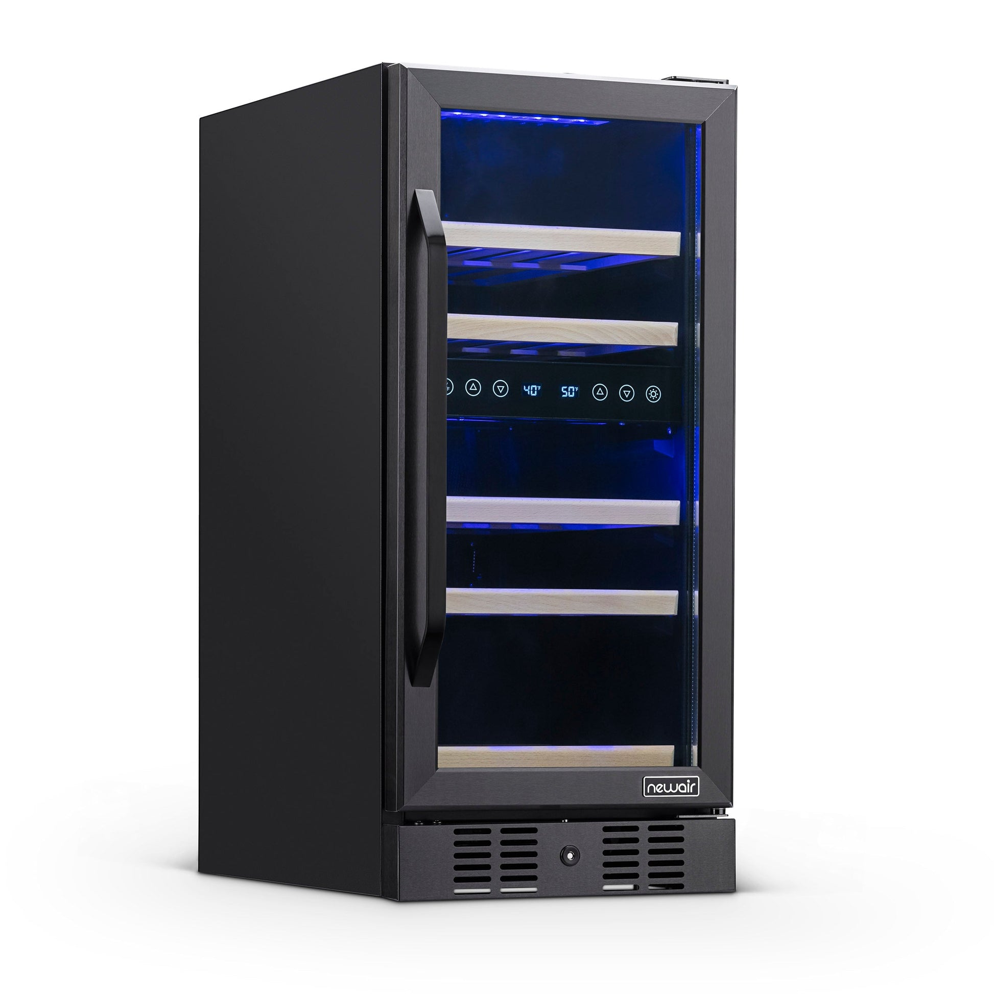 Newair 15” Built-in 29 Bottle Dual Zone Wine Fridge in Black Stainless Steel