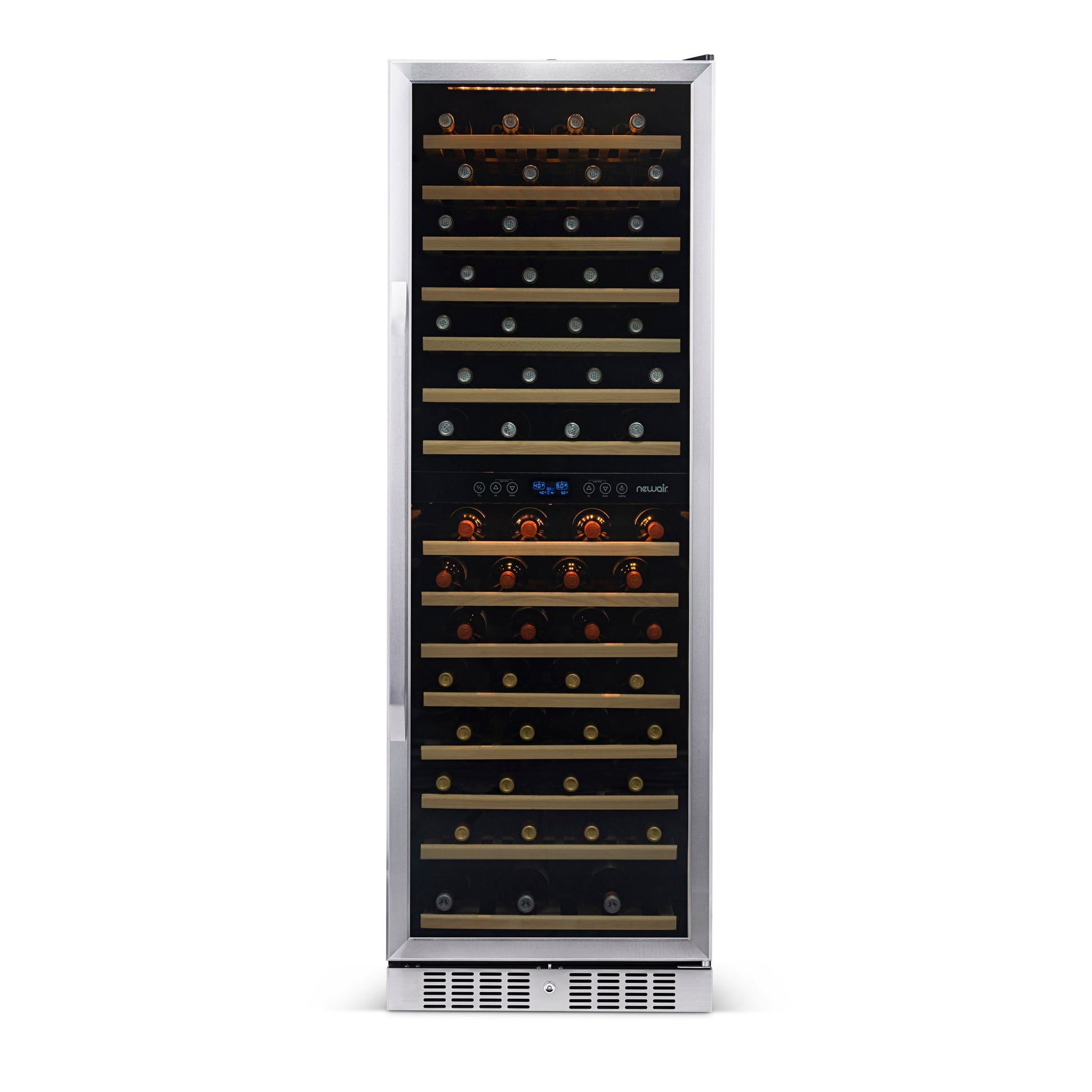 Newair 24” Built-in 160 Bottle Dual Zone Compressor Wine Fridge in Stainless Steel, Quiet Operation with Smooth Rolling Shelves