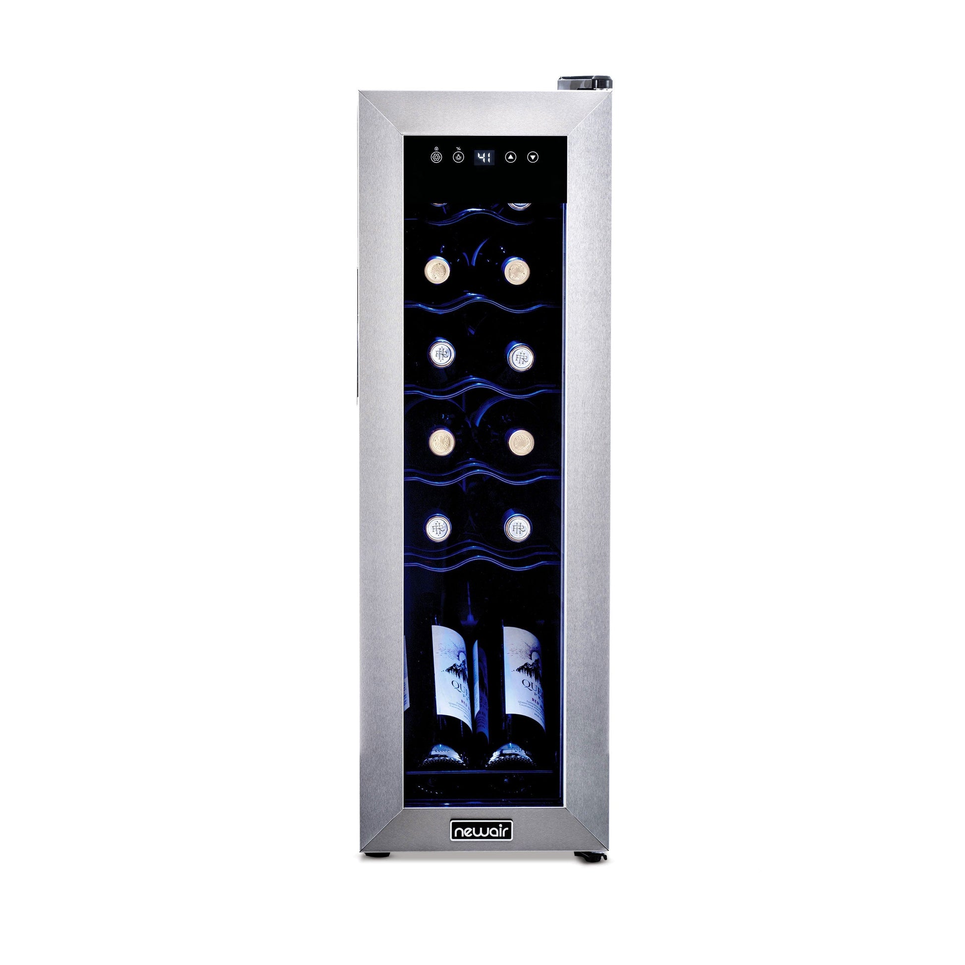 Newair 12 Bottle Wine Cooler Refrigerator, Freestanding Wine Fridge with Stainless Steel & Double-Layer Tempered Glass Door, Quiet Compressor Cooling for Reds, Whites, and Sparkling Wine, 41F-64F Digital Temperature Control, Removable & Adjustable Racks