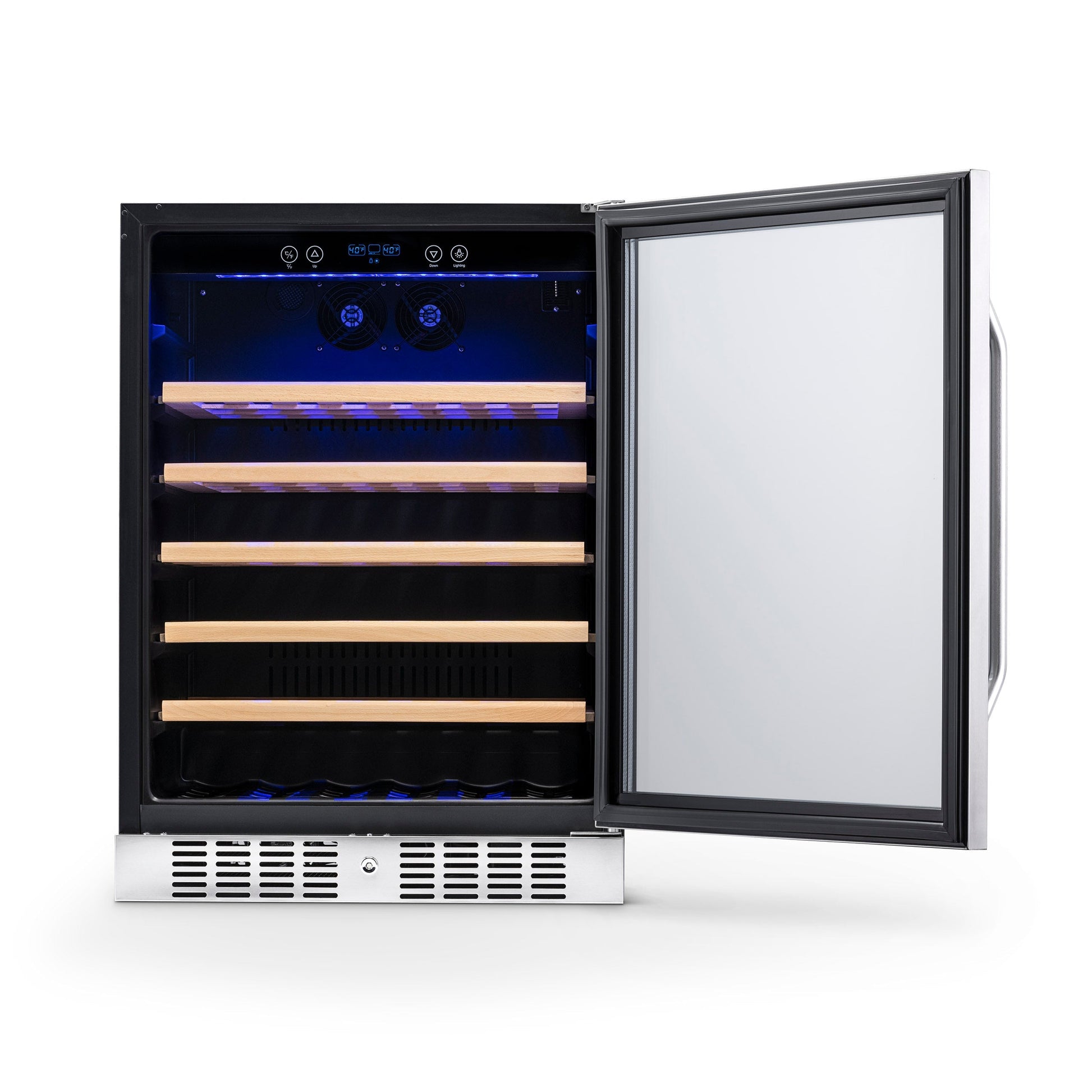 Newair 24" Built-In 52 Bottle Compressor Wine Fridge in Stainless Steel with Premium Beech Wood Shelves