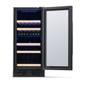 Newair 15” Built-in 29 Bottle Dual Zone Wine Fridge in Black Stainless Steel