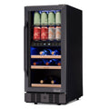 Newair 15 Inch Wine and Beverage Refrigerator – 13 Bottles & 48 Cans Capacity with Dual Temperature Zone Wine Cooler, Black Stainless Steel & Double-Layer Tempered Glass Door, Compact Wine Cellar Built-in Counter or Freestanding Fridge