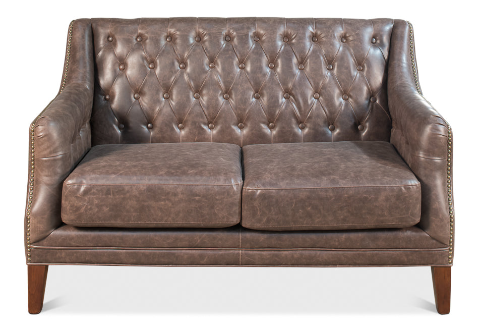 Brooks Leather Tufted 2 Seat Sofa by Sarreid - Crown Humidors