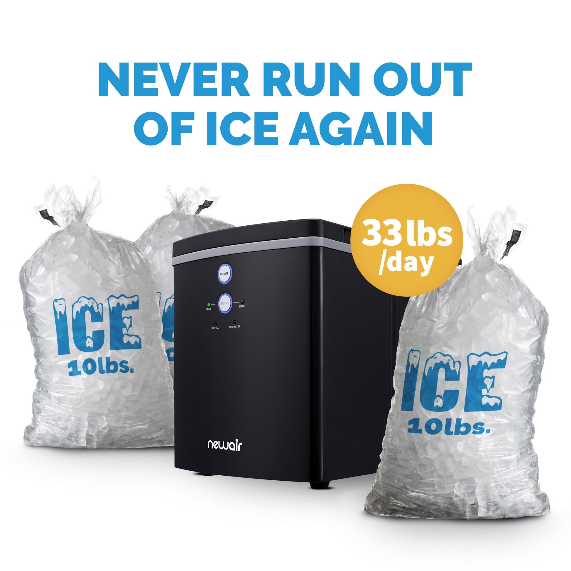 Newair Portable Ice Maker, 33 lbs. of Ice a Day with 2 Ice Sizes, BPA-Free Parts