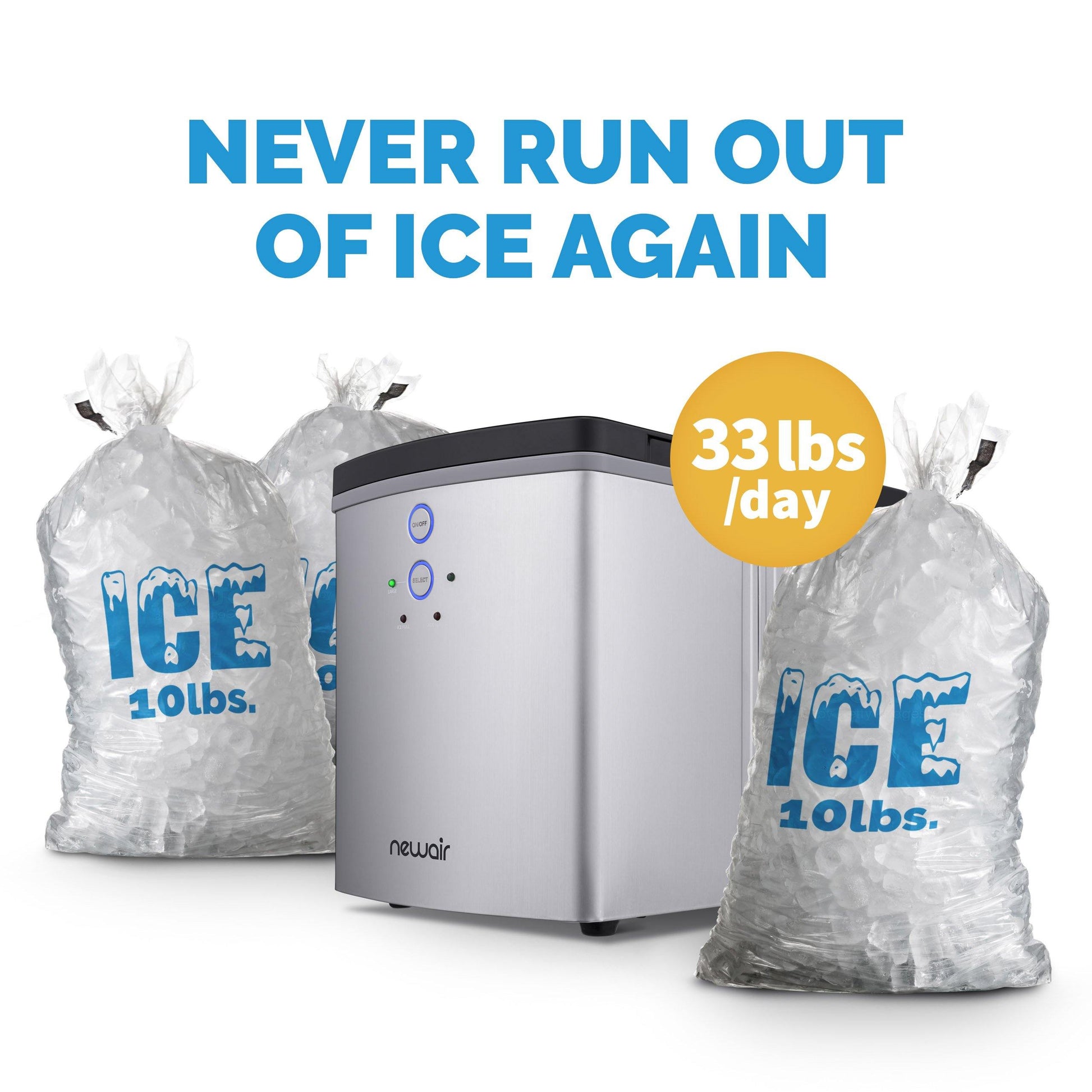 Newair Portable Ice Maker, 33 lbs. of Ice a Day with 2 Ice Sizes, BPA-Free Parts