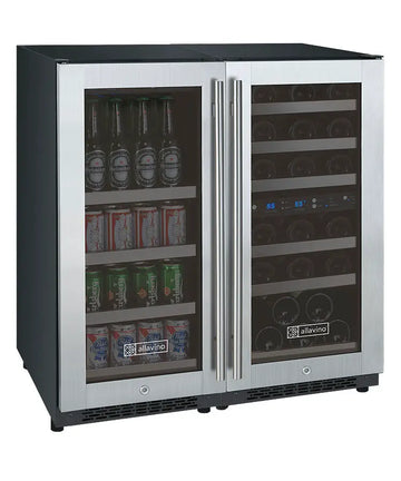 Allavino 30" Wide FlexCount II Tru-Vino 30 Bottle/88 Can Dual Zone Stainless Steel Side-by-Side Wine Refrigerator/Beverage Center