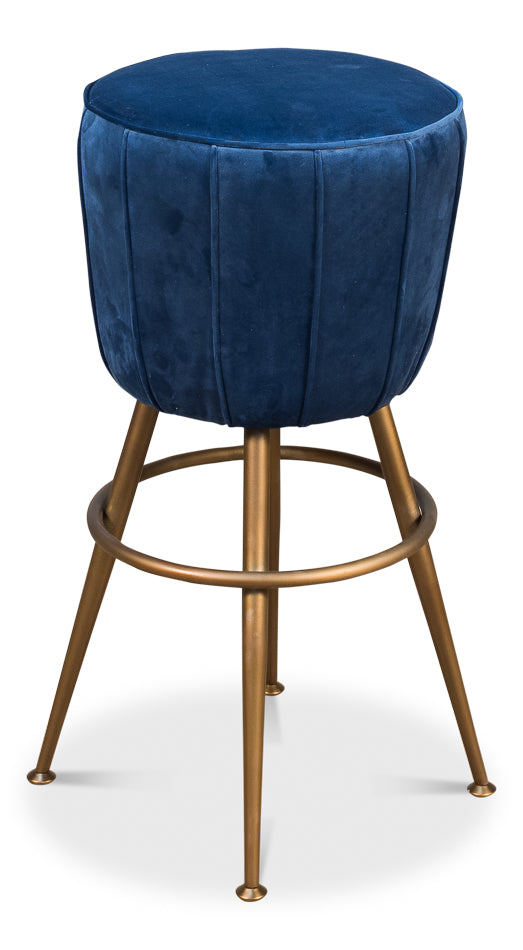 Dark Blue Velvet Pouf Barstool by Sarreid - Crown Humidors