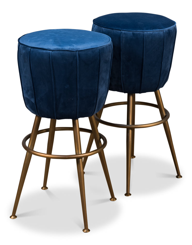 Dark Blue Velvet Pouf Barstool by Sarreid - Crown Humidors