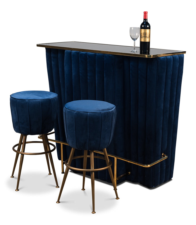 Dark Blue Velvet Pouf Barstool by Sarreid - Crown Humidors