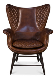 Quilted Vintage Cigar Brown Wing Chair by Sarreid - Crown Humidors