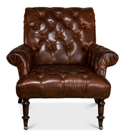 English Tufted Chair, Vintage Cigar Lthr by Sarreid - Crown Humidors
