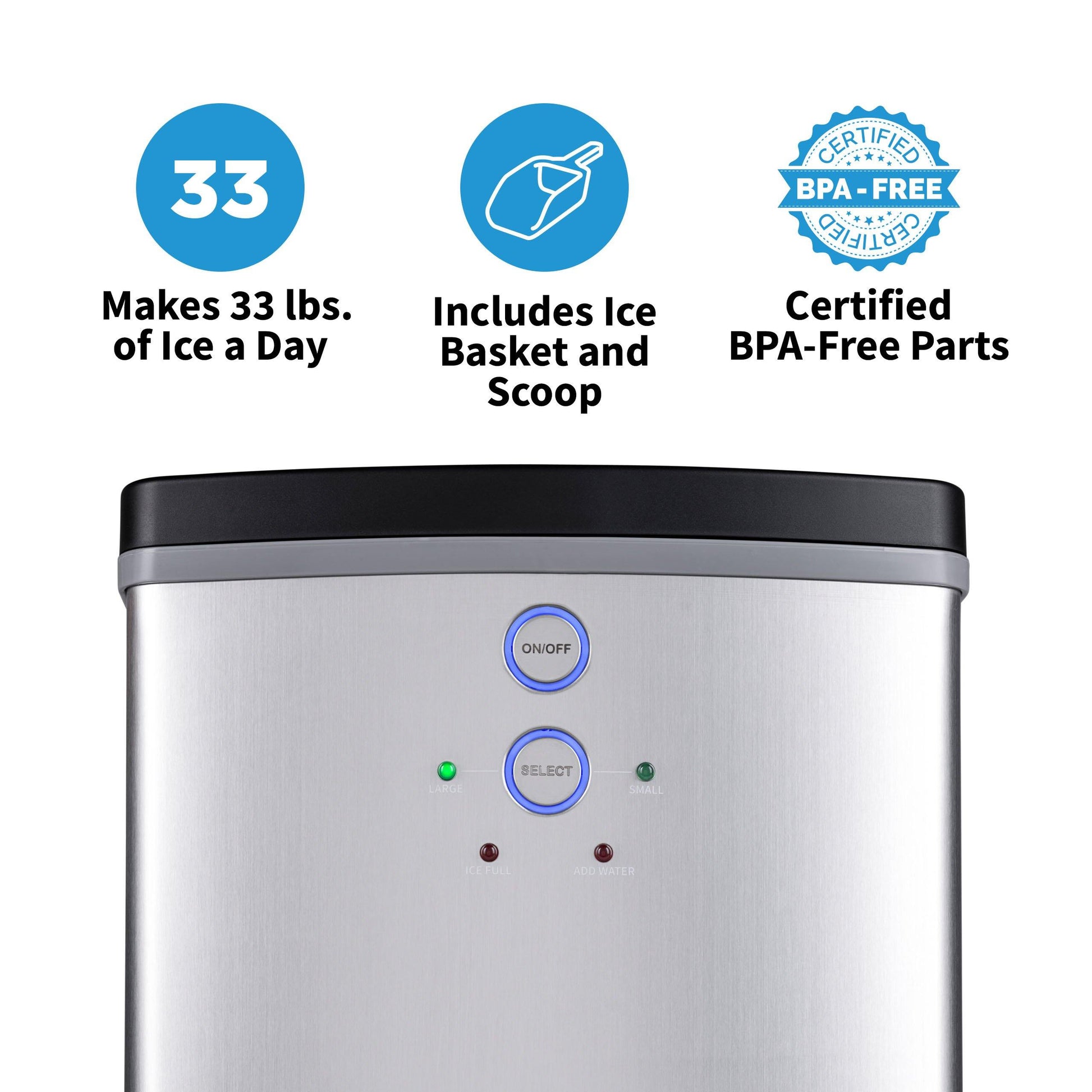 Newair Portable Ice Maker, 33 lbs. of Ice a Day with 2 Ice Sizes, BPA-Free Parts