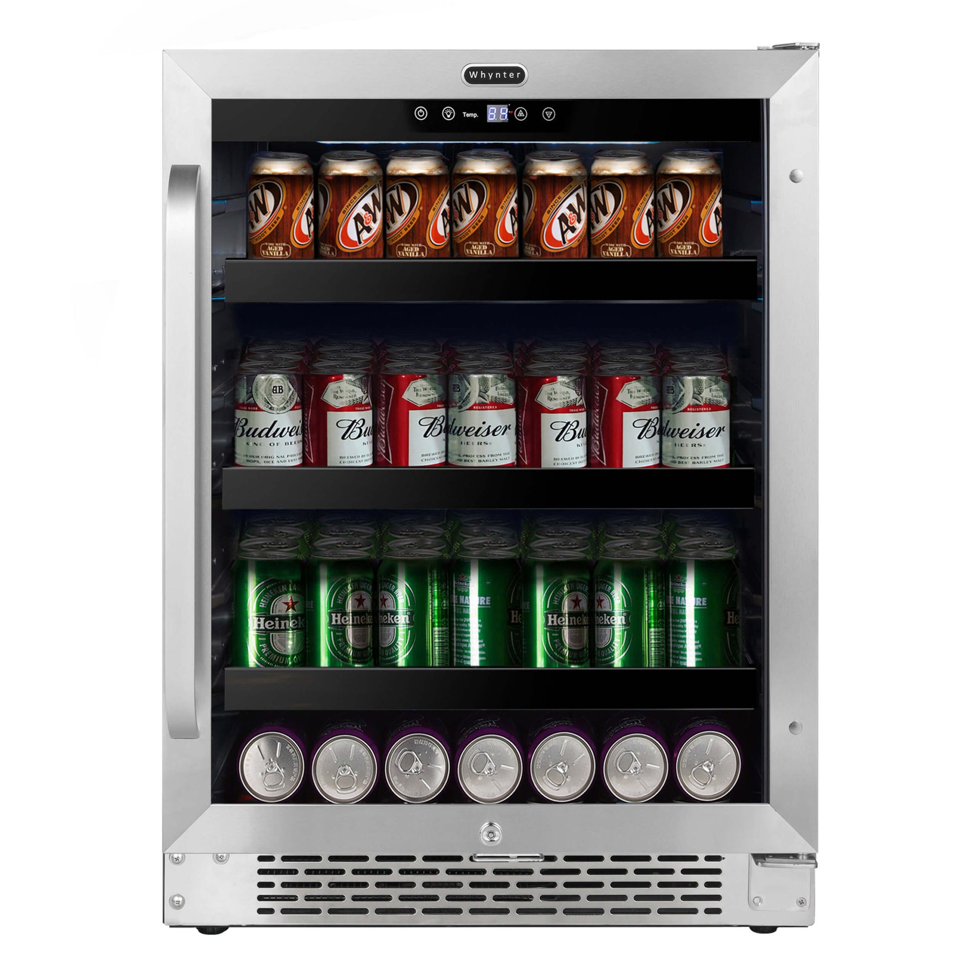 Whynter BBR-148SB 24 inch Built-In 140 Can Undercounter Stainless Steel Beverage Refrigerator with Reversible Door, Digital Control, Lock, and Carbon Filter