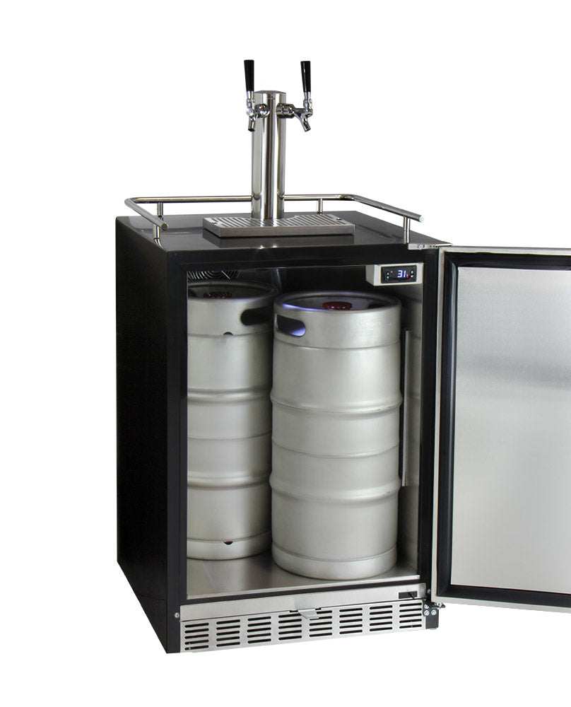 24" Wide Kombucha Dual Tap Black Commercial Built-in Right Hinge Kegerator