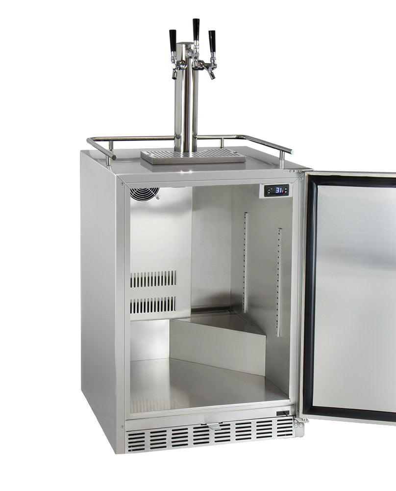 Three Faucet Digital Outdoor Undercounter Left Hinge Kegerator With X-clusive Premium Direct Draw Kit