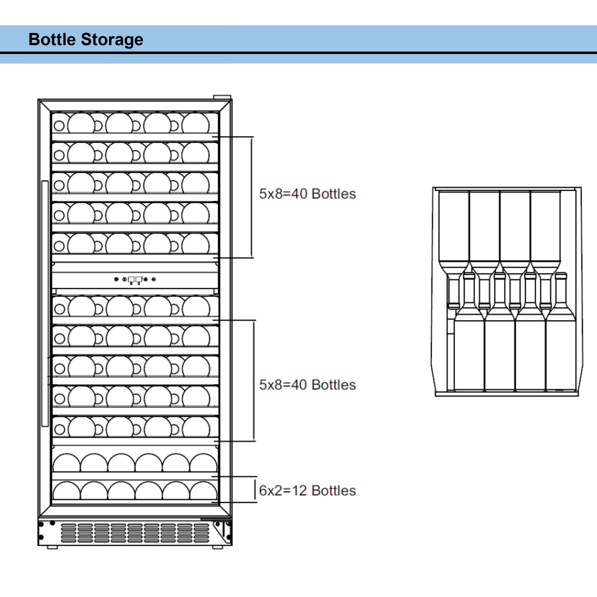 Whynter BWR-0922DZ/BWR-0922DZa 92 Bottle Built-in Stainless Steel Dual Zone Compressor Wine Refrigerator with Display Rack and LED display