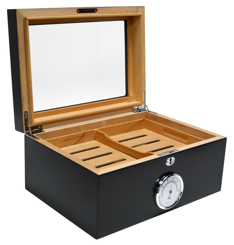 Quality Importers 100 Ct Bally Black Glass Top Humidor - Crown Humidors