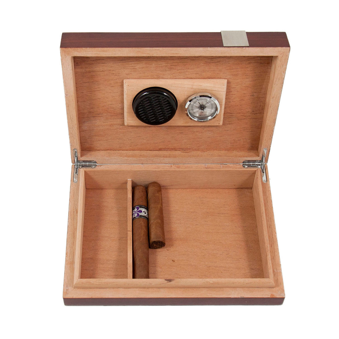 Lacquered "Walnut" Wood 12 Cigar Humidor with Stainless Steel - Crown Humidors