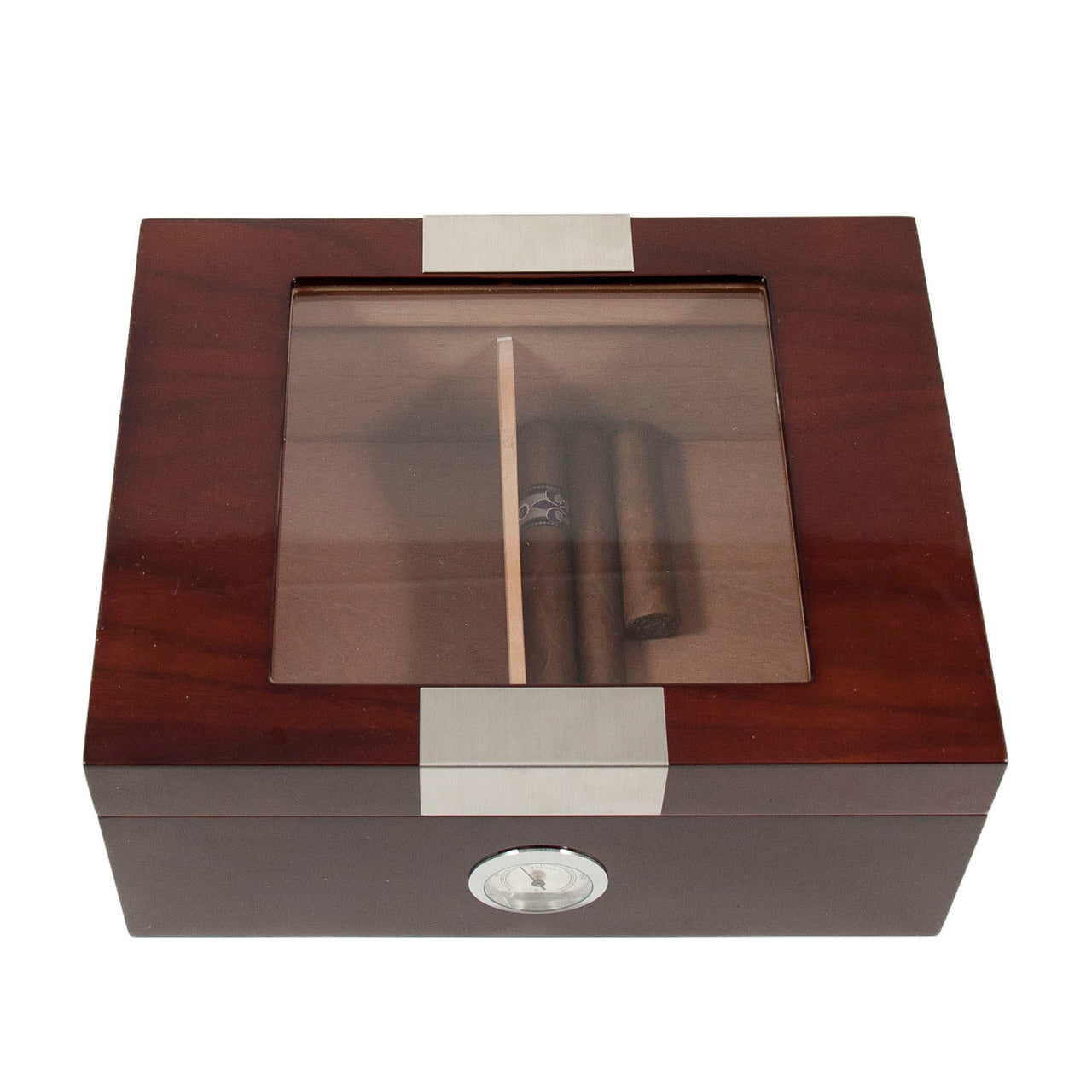 Lacquered "Walnut" Wood Humidor with Spanish Cedar Lining and Glass See-thru Lid - 60 Cigar ct - Crown Humidors