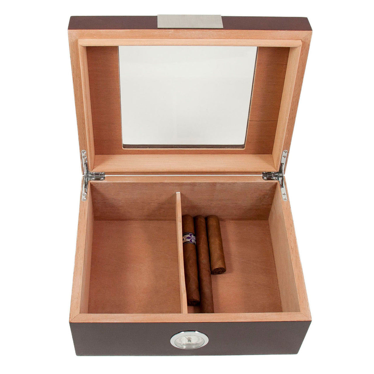 Lacquered "Walnut" Wood Humidor with Spanish Cedar Lining and Glass See-thru Lid - 60 Cigar ct - Crown Humidors