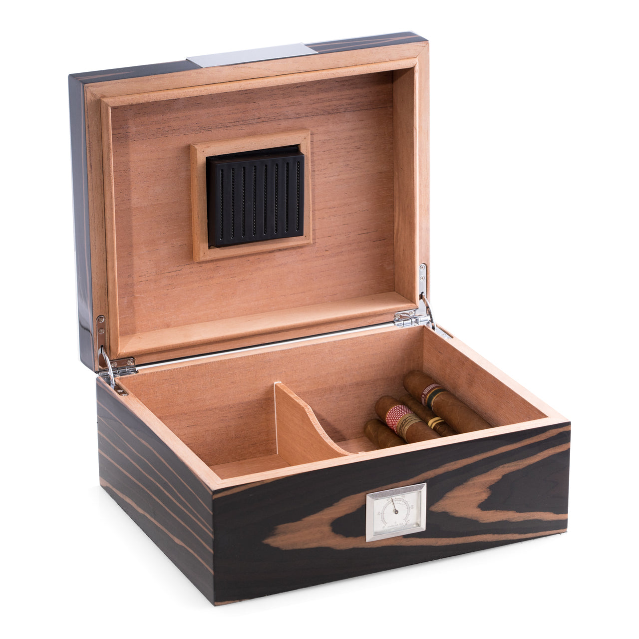 Lacquered "Ebony" Wood 60 Cigar Humidor - Crown Humidors