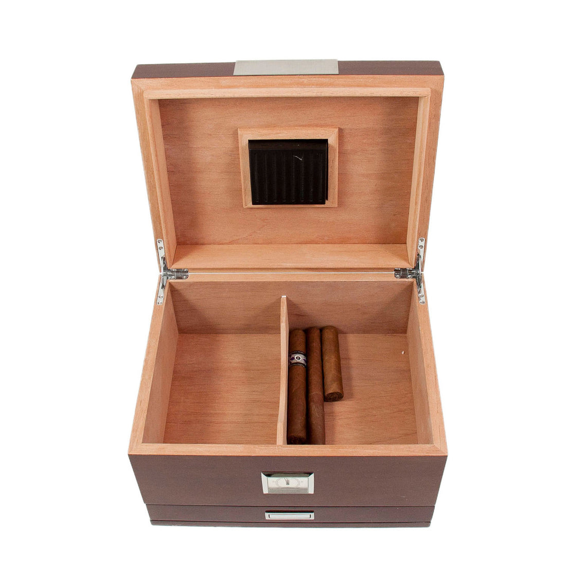 Lacquered "Walnut" Wood 60 Cigar Humidor with Spanish Cedar Lining and Accessory Drawer - Crown Humidors