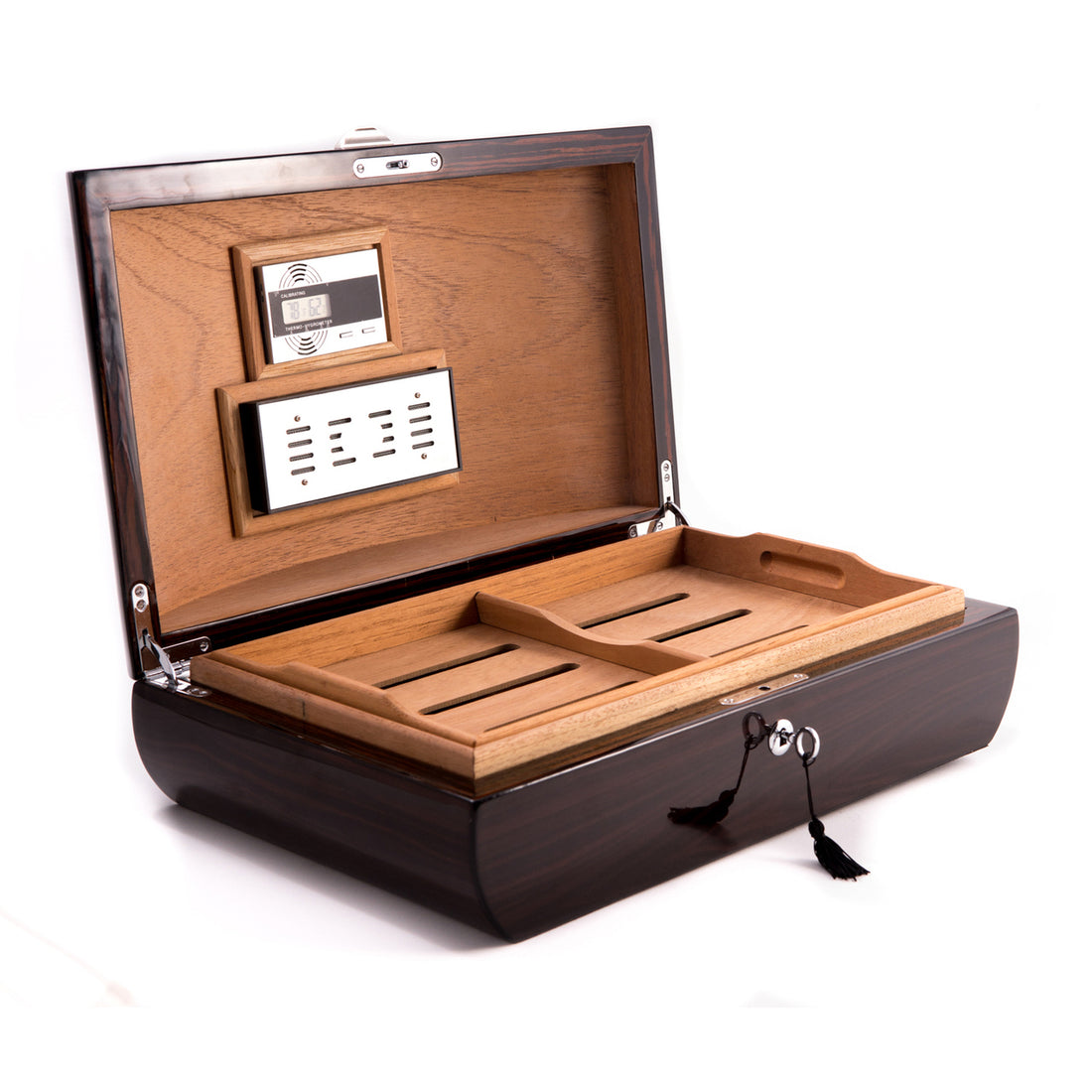 Lacquered "Ebony" Wood 100 Cigar Humidor with Spanish Cedar Lining and Tray - Crown Humidors