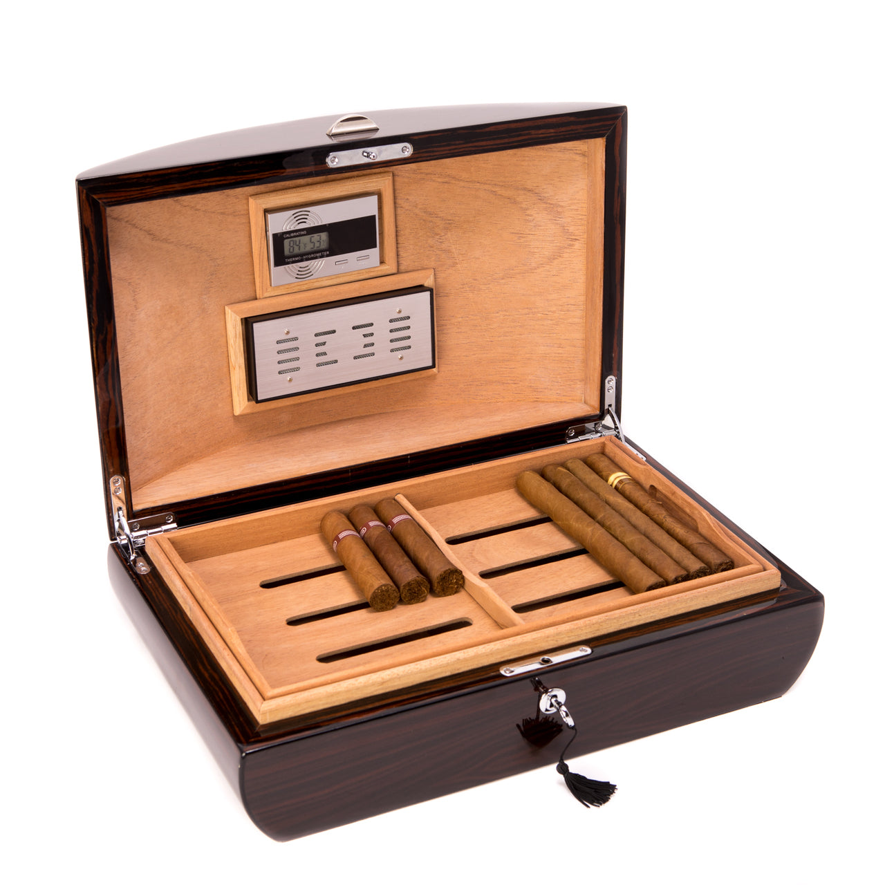 Lacquered "Ebony" Wood 100 Cigar Humidor with Spanish Cedar Lining and Tray - Crown Humidors