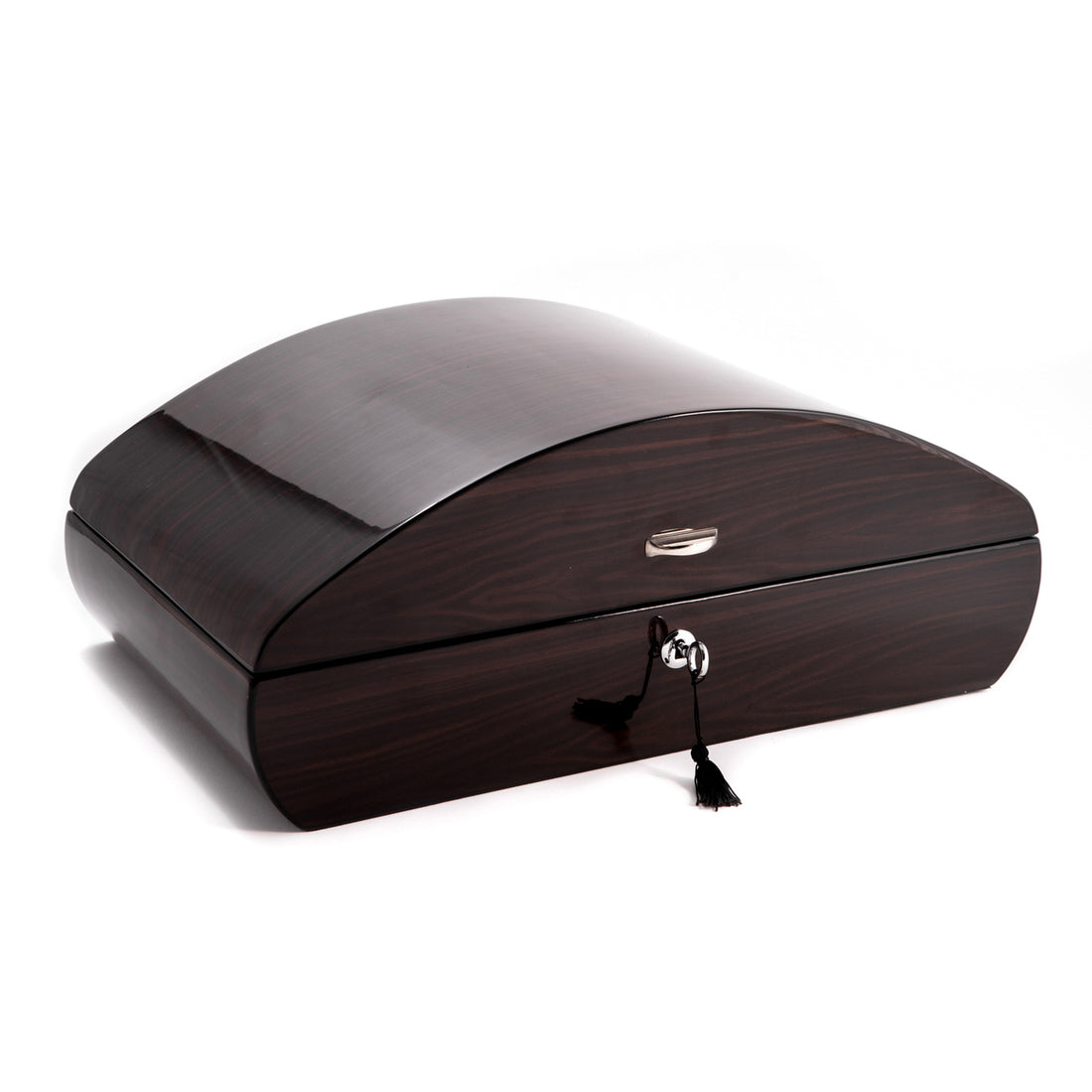 Lacquered "Ebony" Wood 100 Cigar Humidor with Spanish Cedar Lining and Tray - Crown Humidors