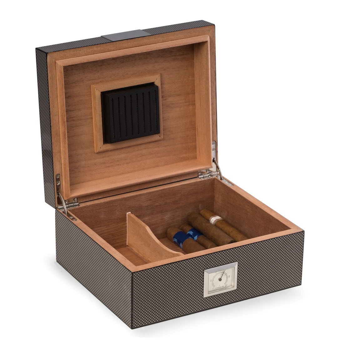 "Carbon Fiber" Wood Cigar Humidor with Spanish Cedar Lining - 50 Cigar ct - Crown Humidors