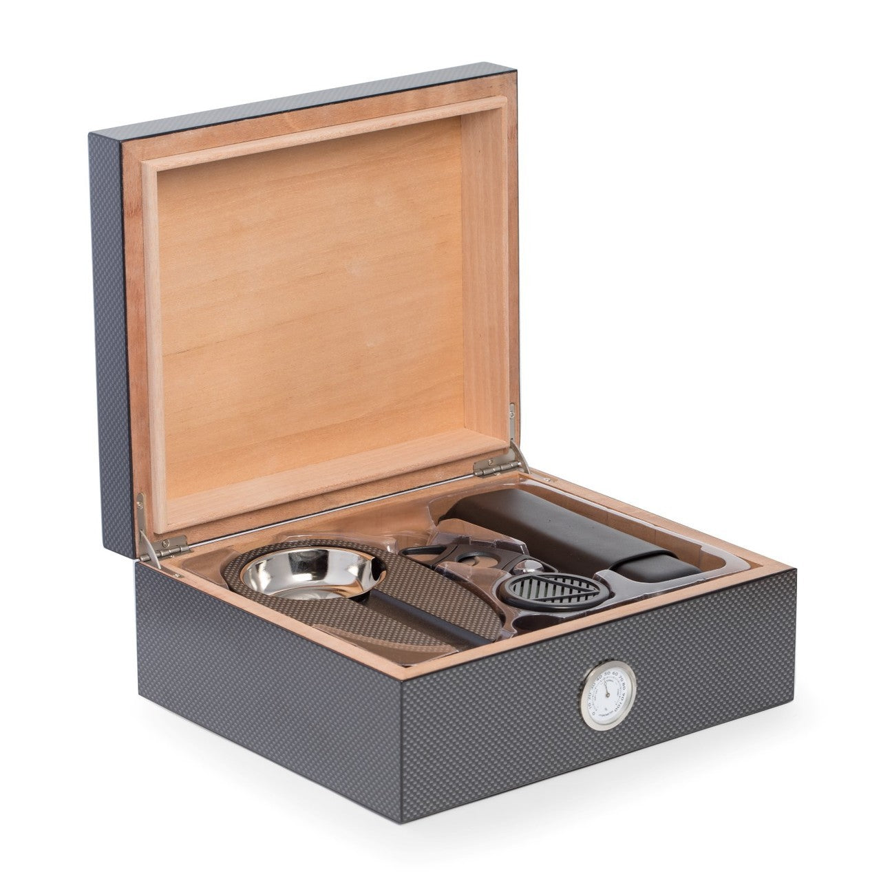 6 Piece "Carbon Fiber" Design Humidor Set - 50 Cigar ct - Crown Humidors