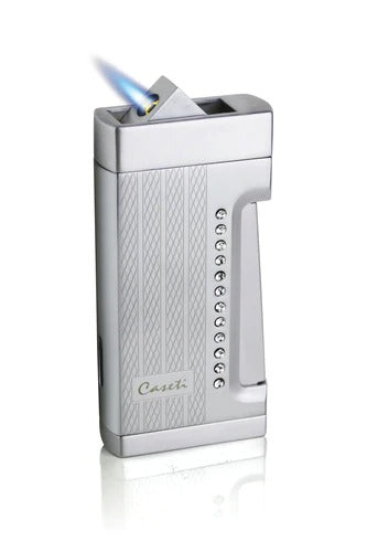 Caseti Marvolo Single Jet Flame Cigar Lighter - Engine Turn & Clear Crystal - Crown Humidors