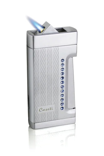 Caseti Marvolo Single Jet Flame Cigar Lighter - Engine Turn & Blue Crystal - Crown Humidors