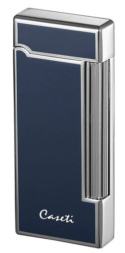 Caseti Ravensdale Flint Traditional Flame Lighter - Chrome Plated Vertical Lines & Blue Lacquer - Crown Humidors