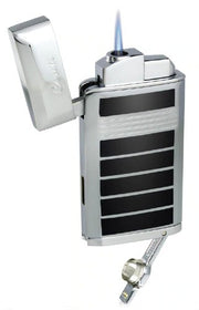 Caseti Flamei Single Jet Flame Cigar Lighter - Polished Chrome & Black Lacquer - Crown Humidors