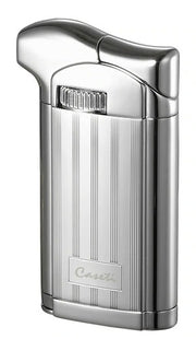 Caseti Felix Soft Flame Pipe Lighter With Tamper - Chrome Lines Ii - Crown Humidors