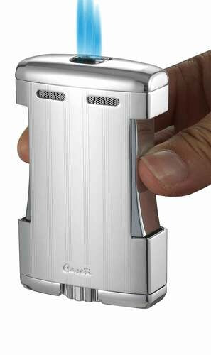 Caseti Sparta Triple Torch Flame Cigar Table Lighter - Chrome Lines - Crown Humidors