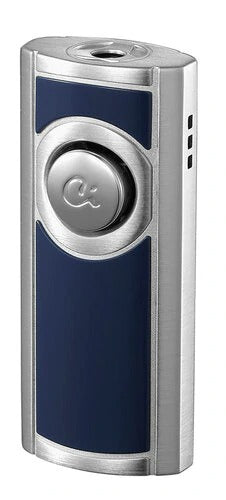 Caseti Patronum Single Jet Flame Cigar Lighter - Blue Lacquer & Satin Chrome - Crown Humidors