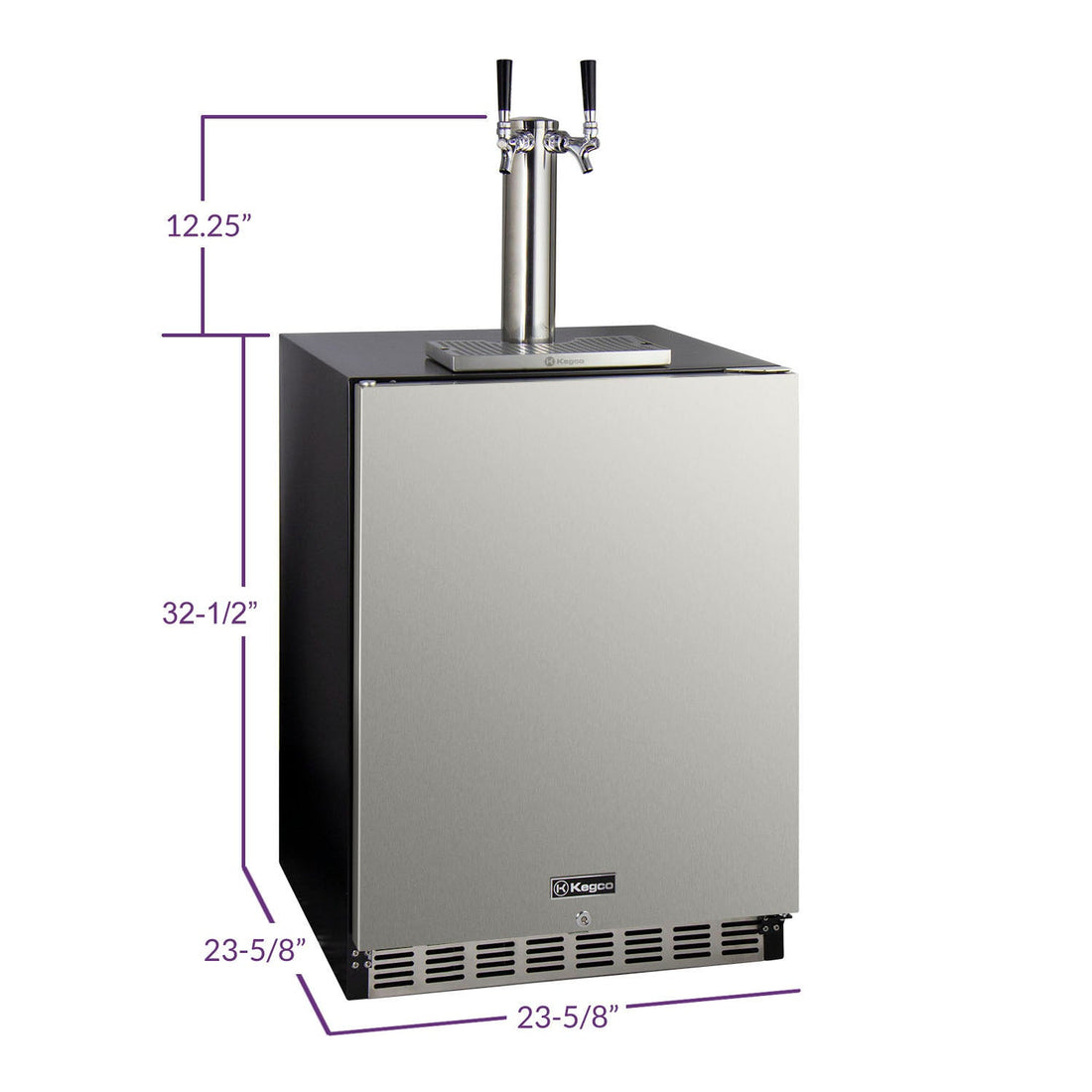 24" Wide Dual Tap Stainless Steel Right Hinge Builtin Ada Kegerator With Kit