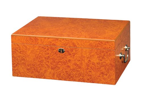 Quality Importers Tuscany Desktop Humidor - 100 Cigar Light Burl - Crown Humidors