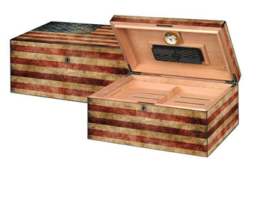 Humidor Supreme - 100 CT HUMIDOR - Old Glory WEATHERED AMERICAN FLAG Exterior 15"x10"x6.5" - Crown Humidors