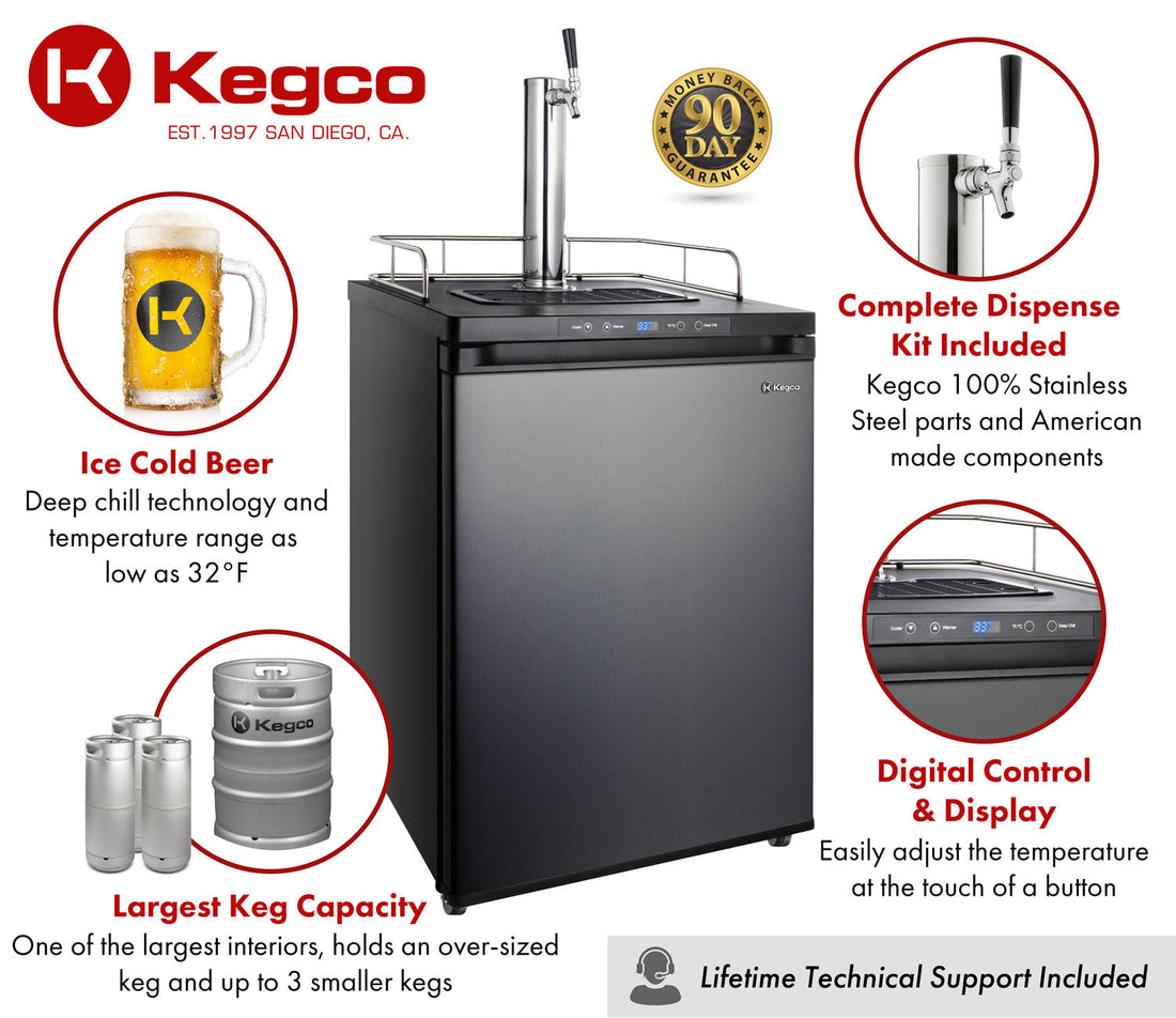 24" Wide Single Tap Black Stainless Steel Digital Kegerator Premium Kit