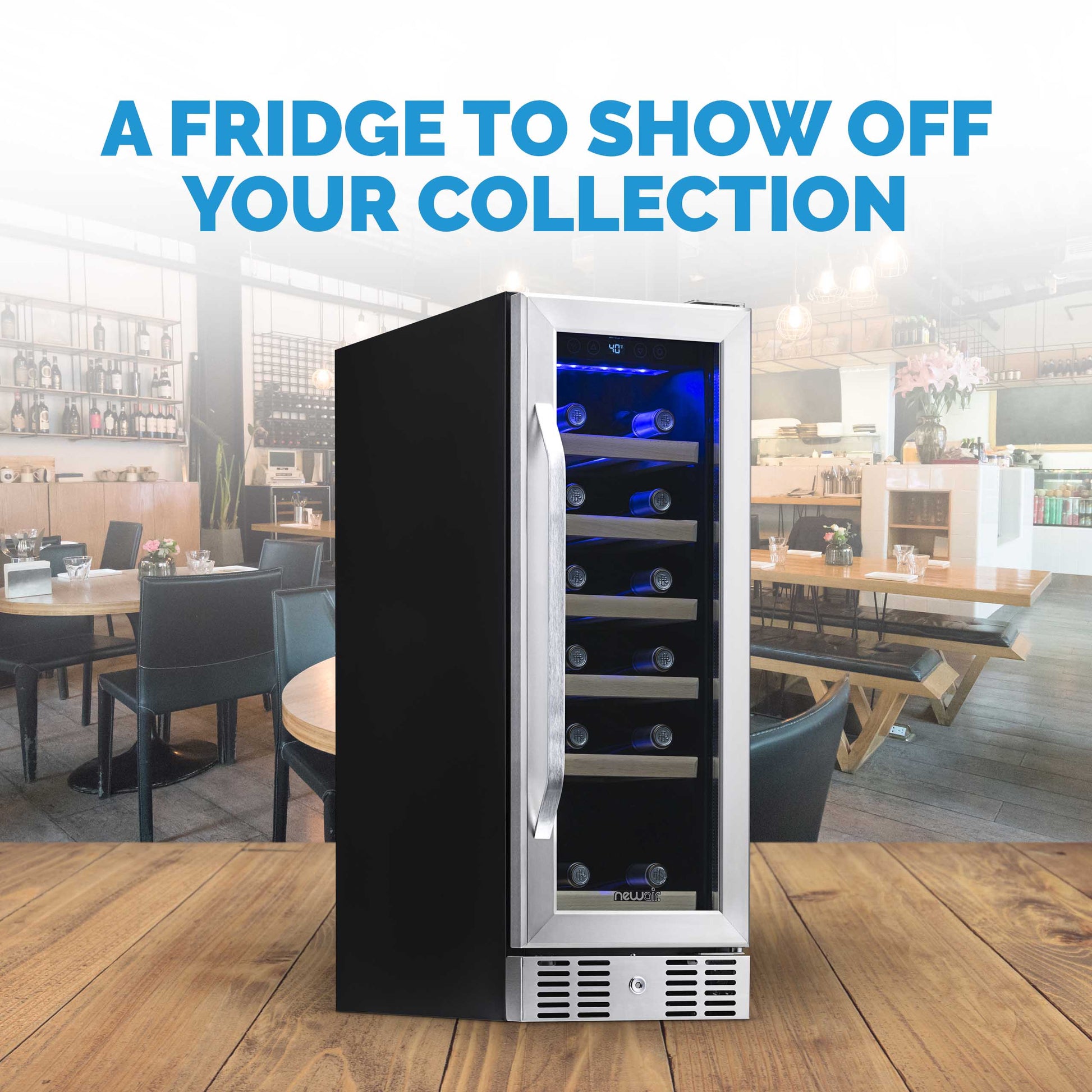 Newair 12" Built-In 19 Bottle Wine Fridge in Stainless Steel, with Premium Beech Wood Shelves