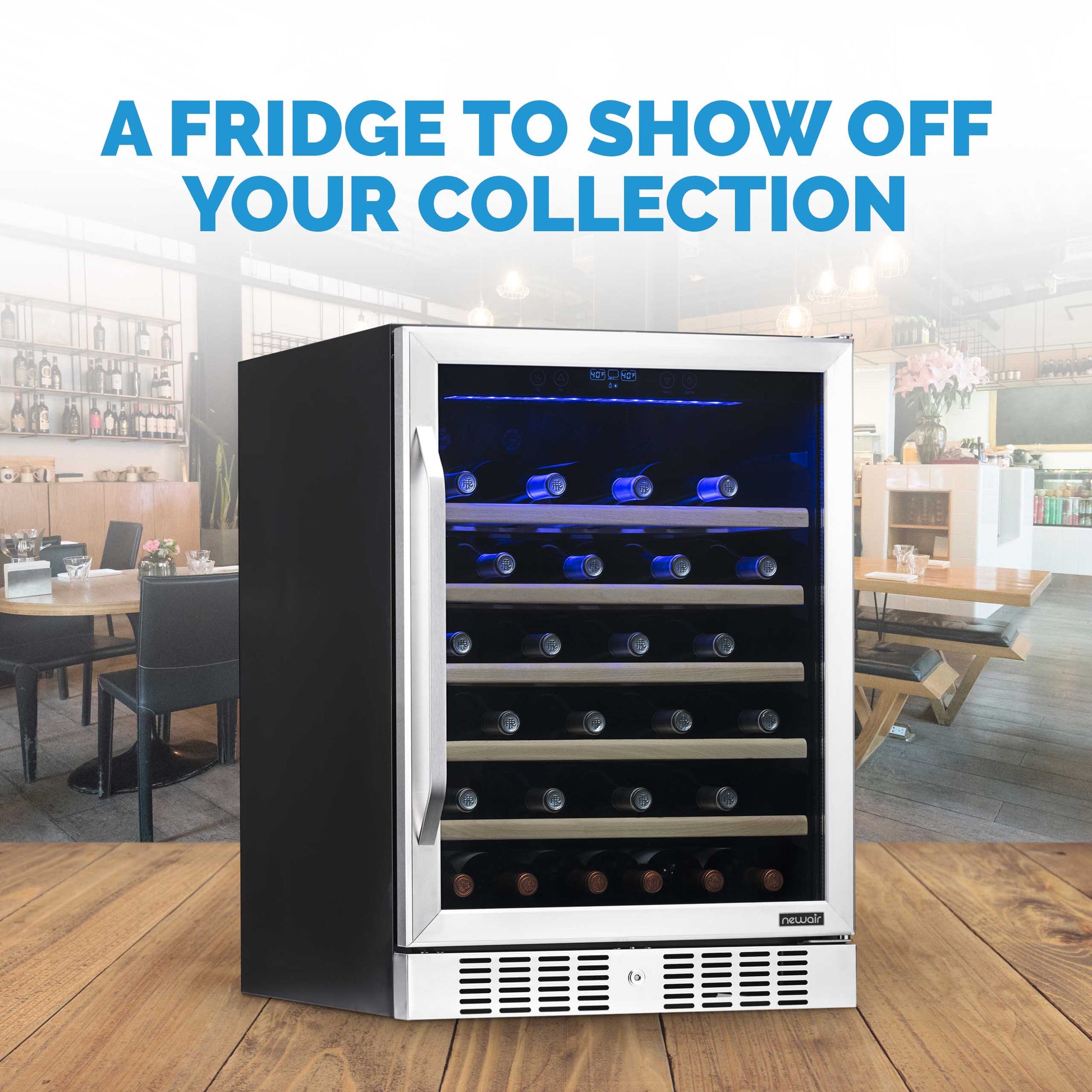 Newair 24" Built-In 52 Bottle Compressor Wine Fridge in Stainless Steel with Premium Beech Wood Shelves