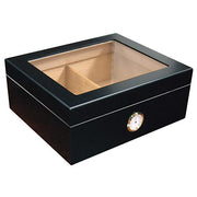 The Chalet Black or Cherry Glass Top Humidor by Prestige Import Group - 25-50 Cigar ct - Crown Humidors