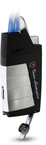 Tonino Lamborghini Duo Twin Jet Torch Flame Cigar Lighter - Black With Chrome - Crown Humidors