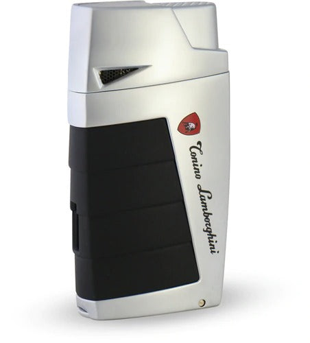 Tonino Lamborghini Duo Twin Jet Torch Flame Cigar Lighter - Chrome With Black - Crown Humidors
